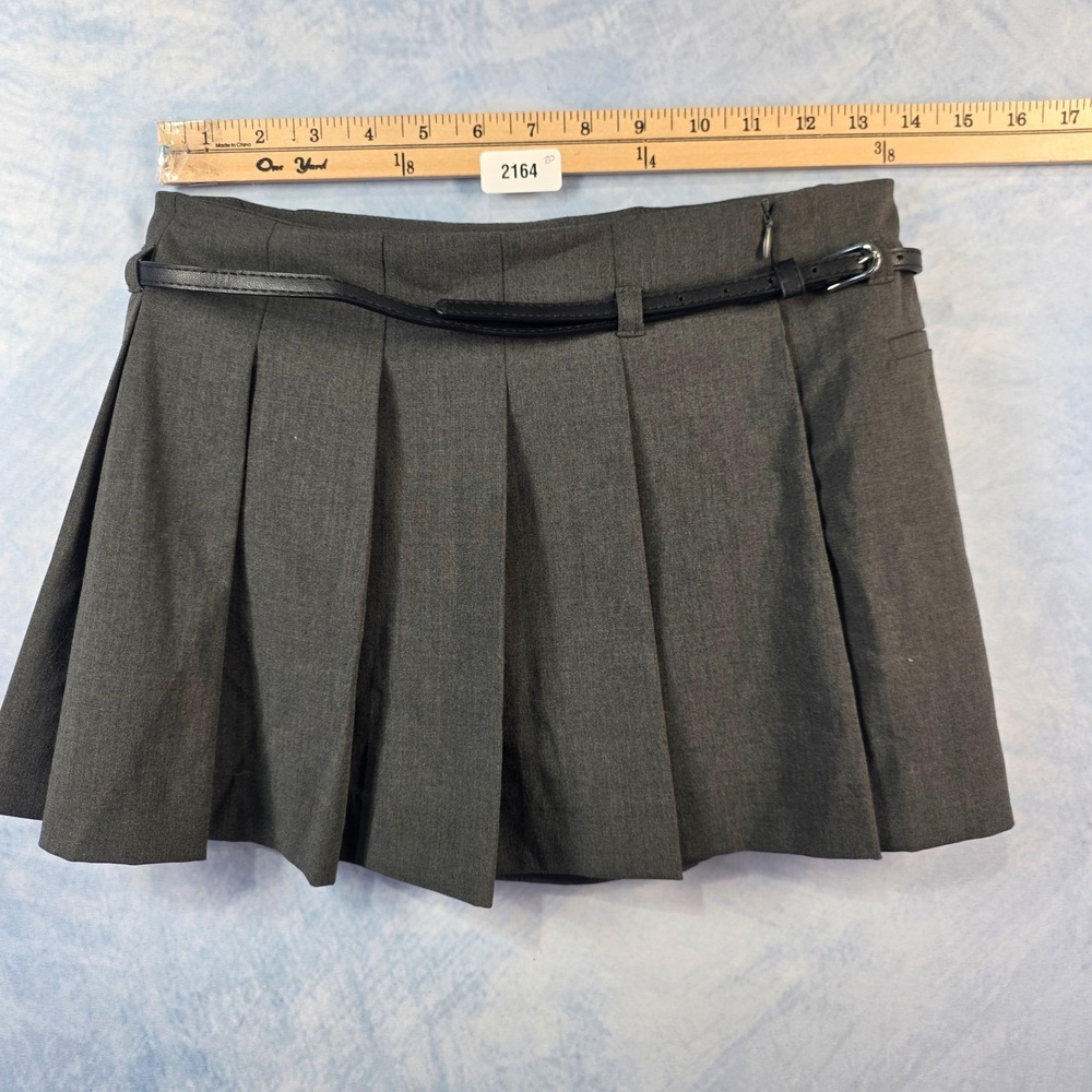 Zara Womens Gray Pleated Skort Mini Skirt Shorts with Belt Dark Academia XS